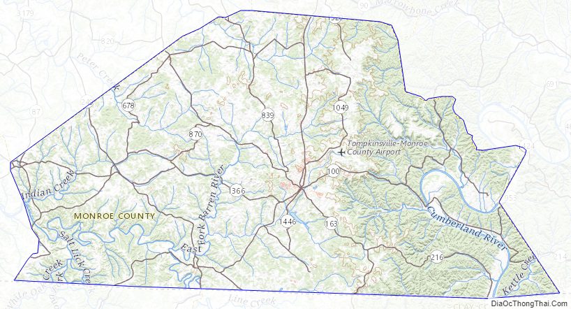 Topographic map of Monroe County, Kentucky