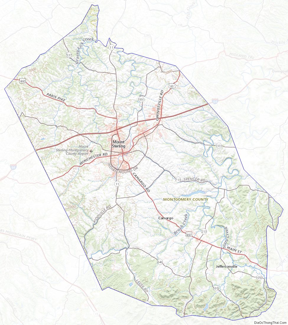 Topographic map of Montgomery County, Kentucky
