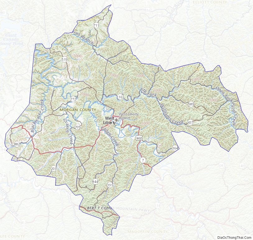 Topographic map of Morgan County, Kentucky