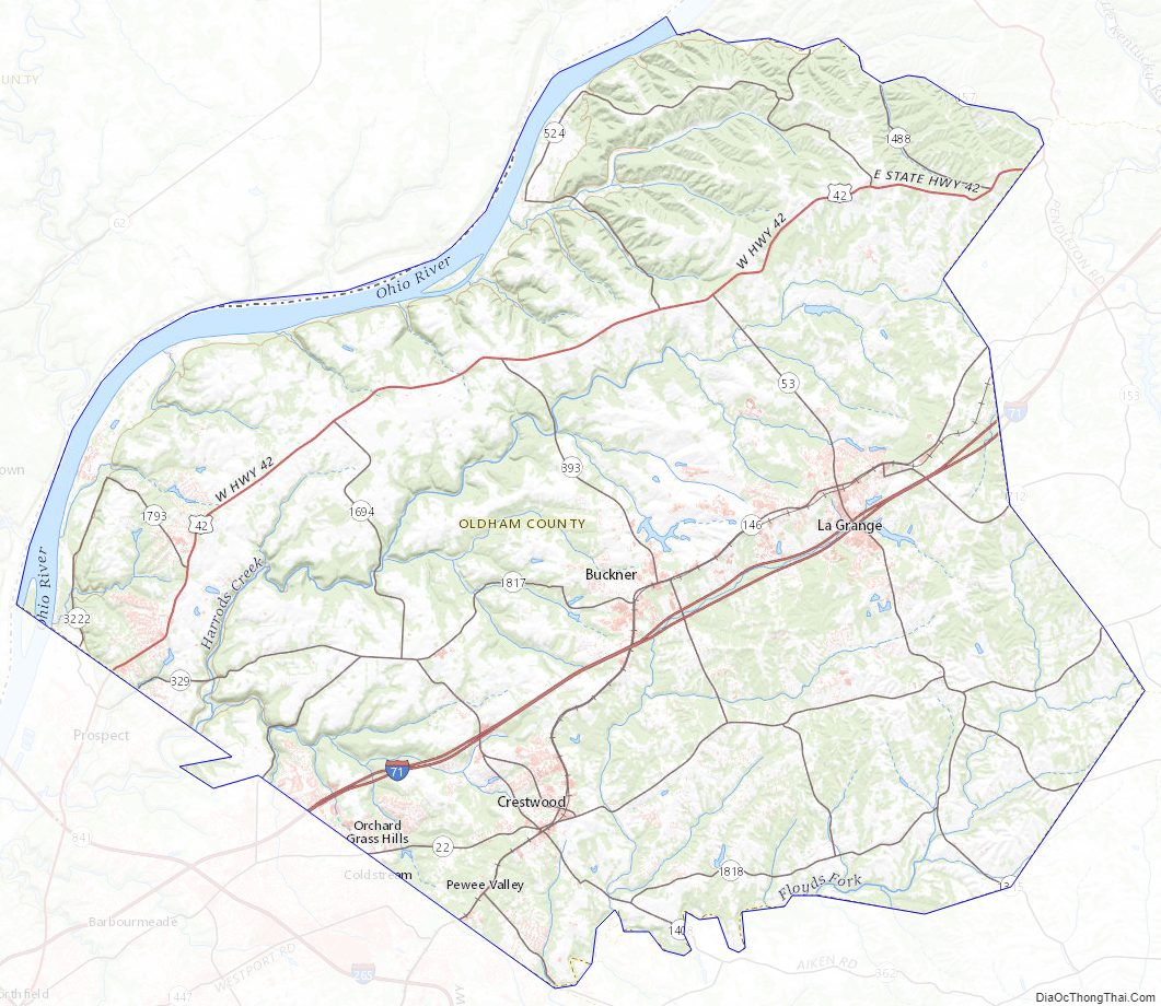 Topographic map of Oldham County, Kentucky