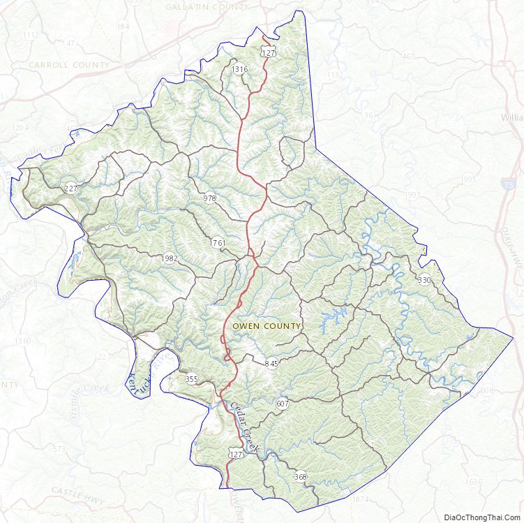 Topographic Map of Owen County, Kentucky