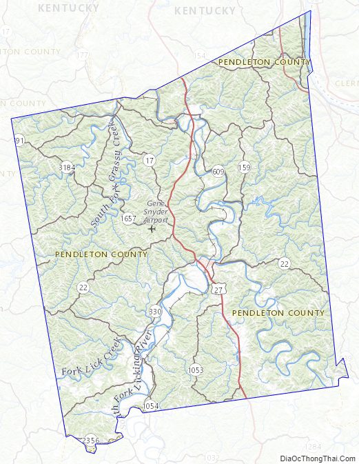 Topographic map of Pendleton County, Kentucky