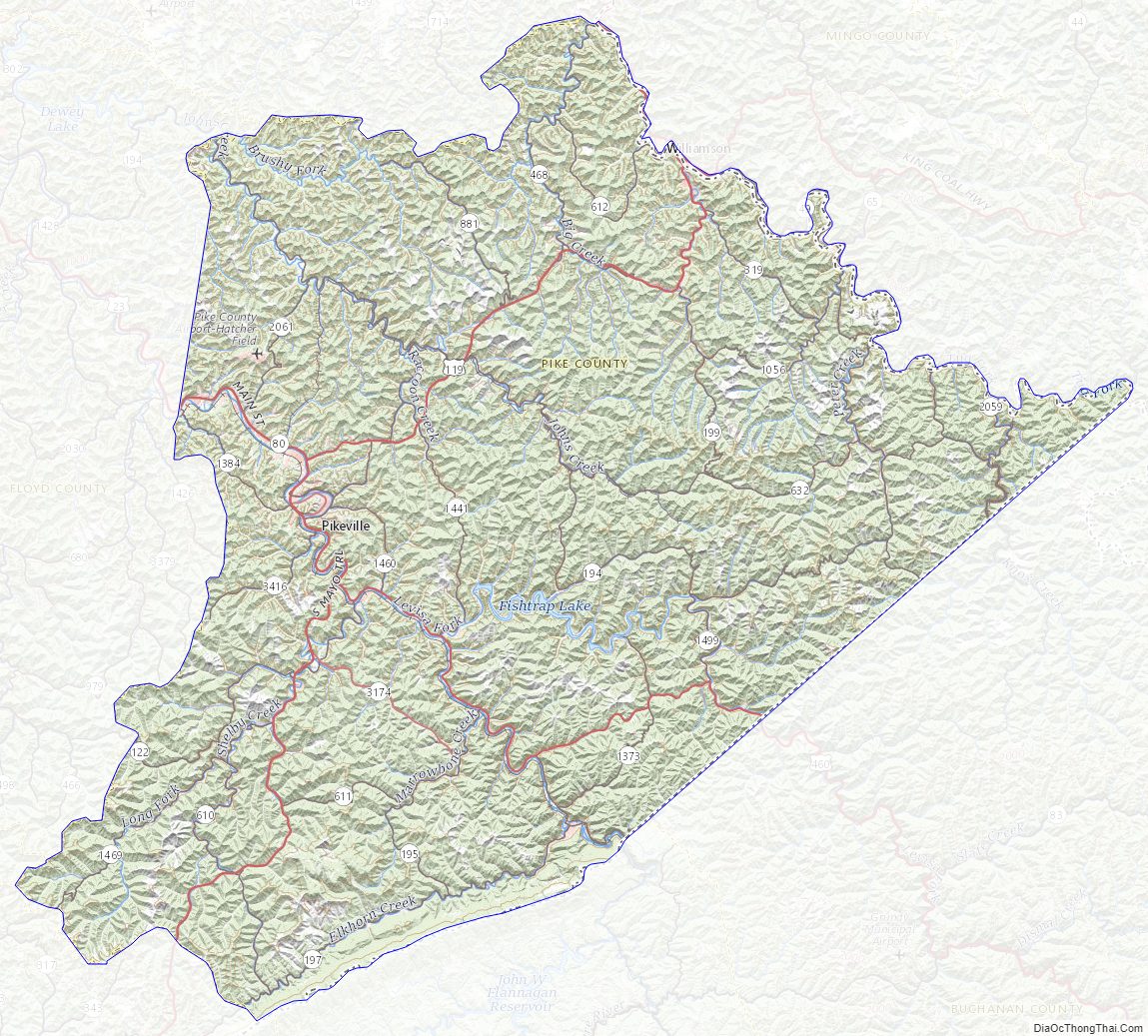 Topographic Map of Pike County, Kentucky