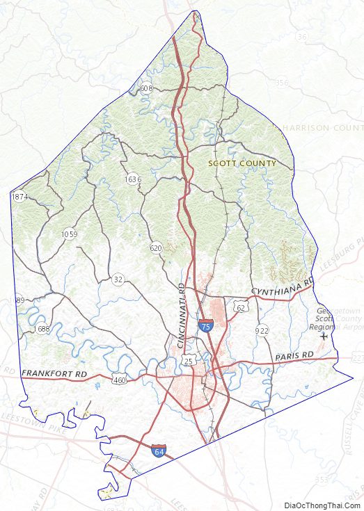 Topographic map of Scott County, Kentucky
