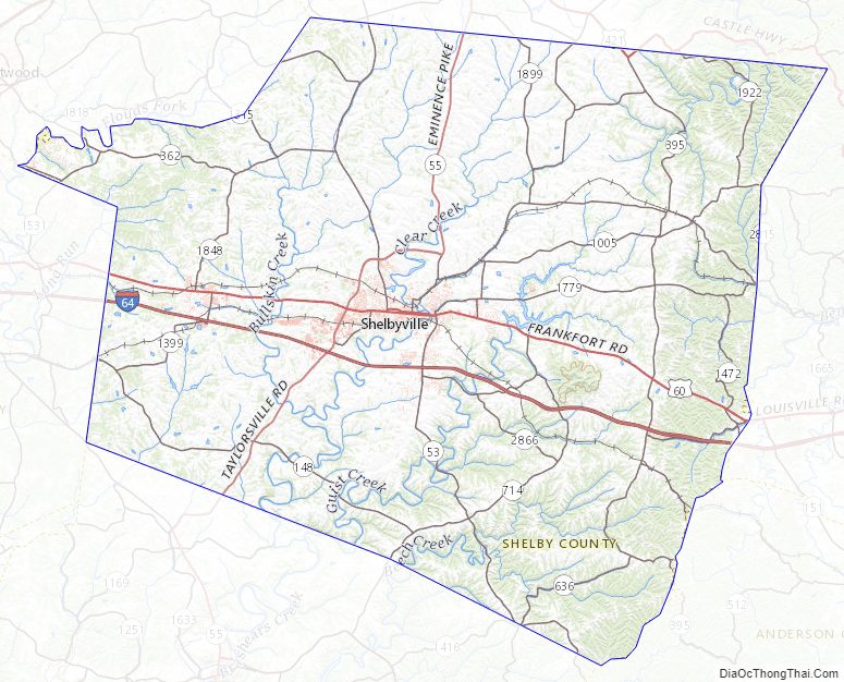 Topographic map of Shelby County, Kentucky