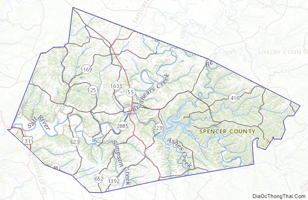 Topographic map of Spencer County, Kentucky
