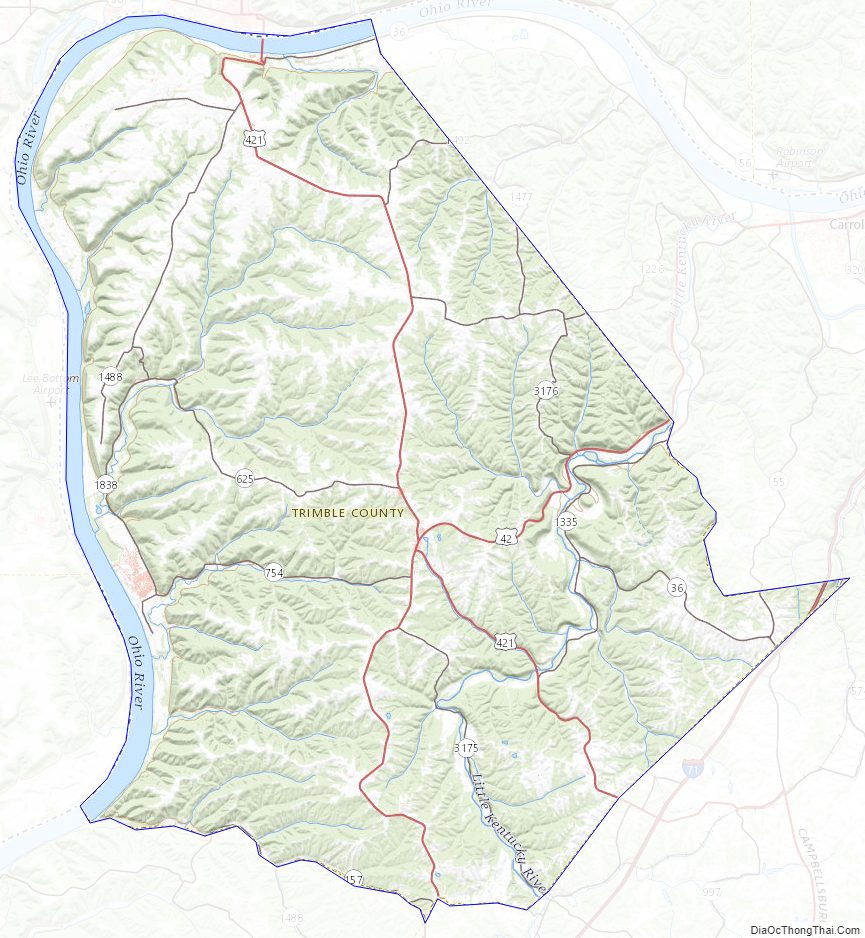 Topographic map of Trimble County, Kentucky
