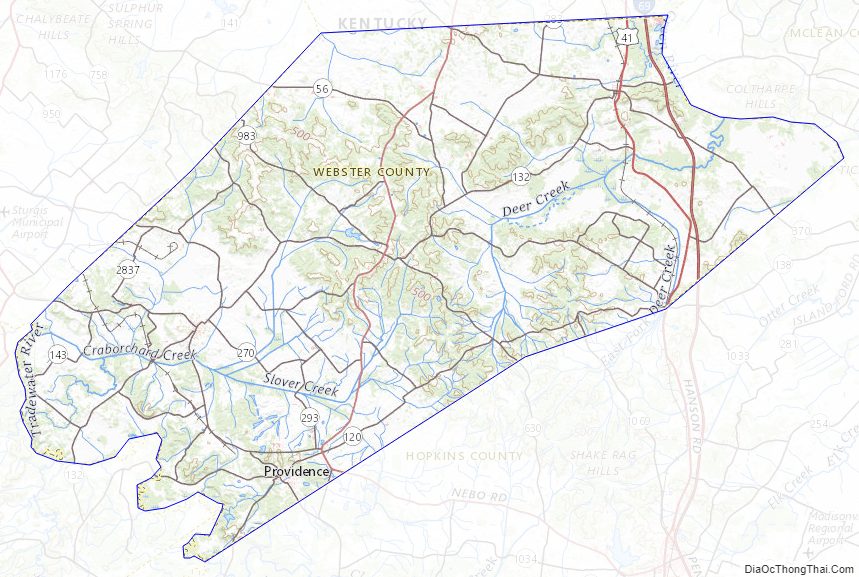 Topographic map of Webster County, Kentucky