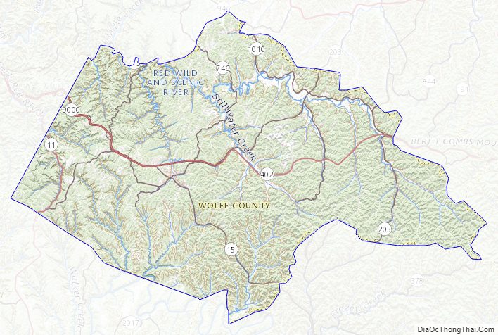 Topographic map of Wolfe County, Kentucky