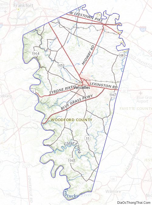 Topographic map of Woodford County, Kentucky