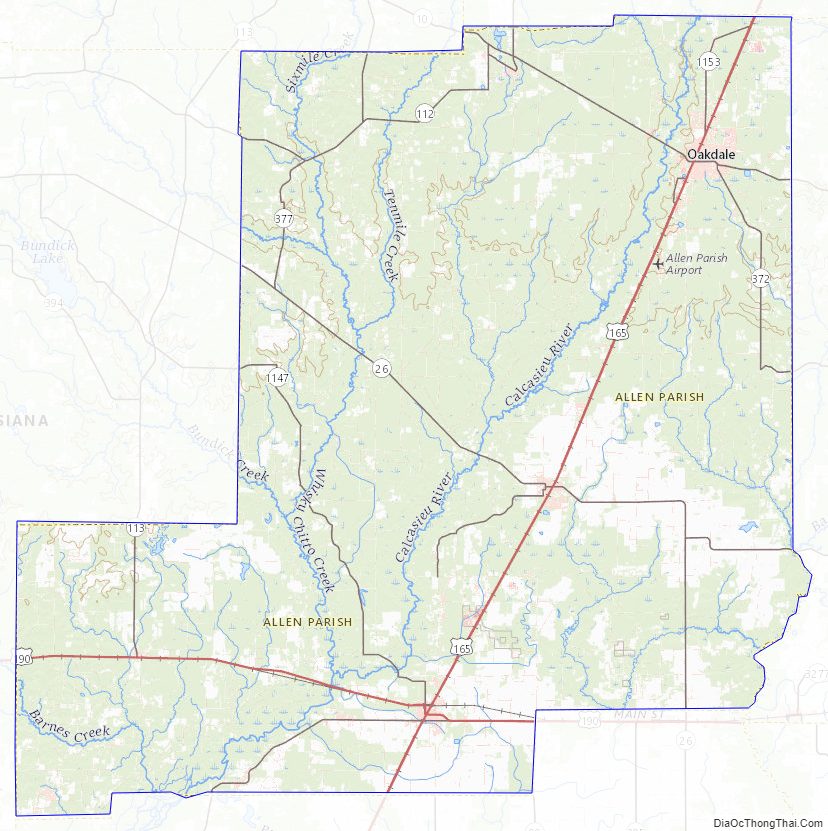 Topographic map of Allen Parish, Louisiana