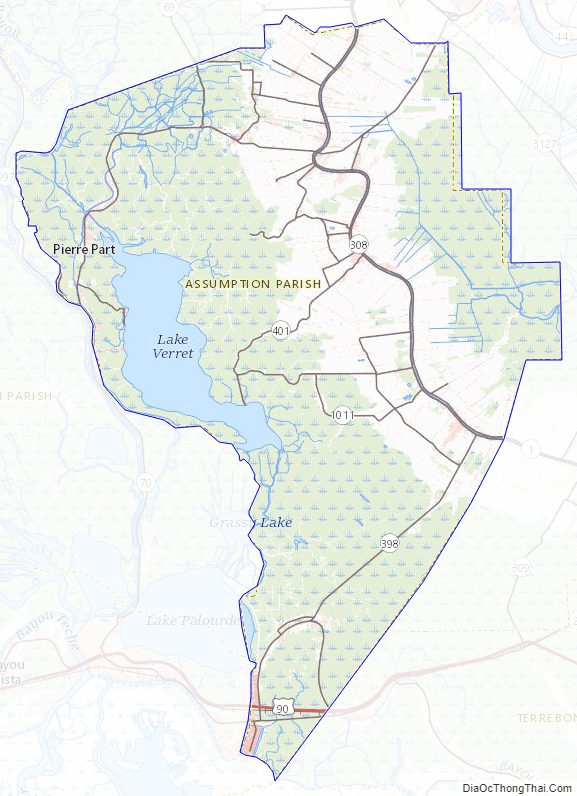Topographic map of Assumption Parish, Louisiana