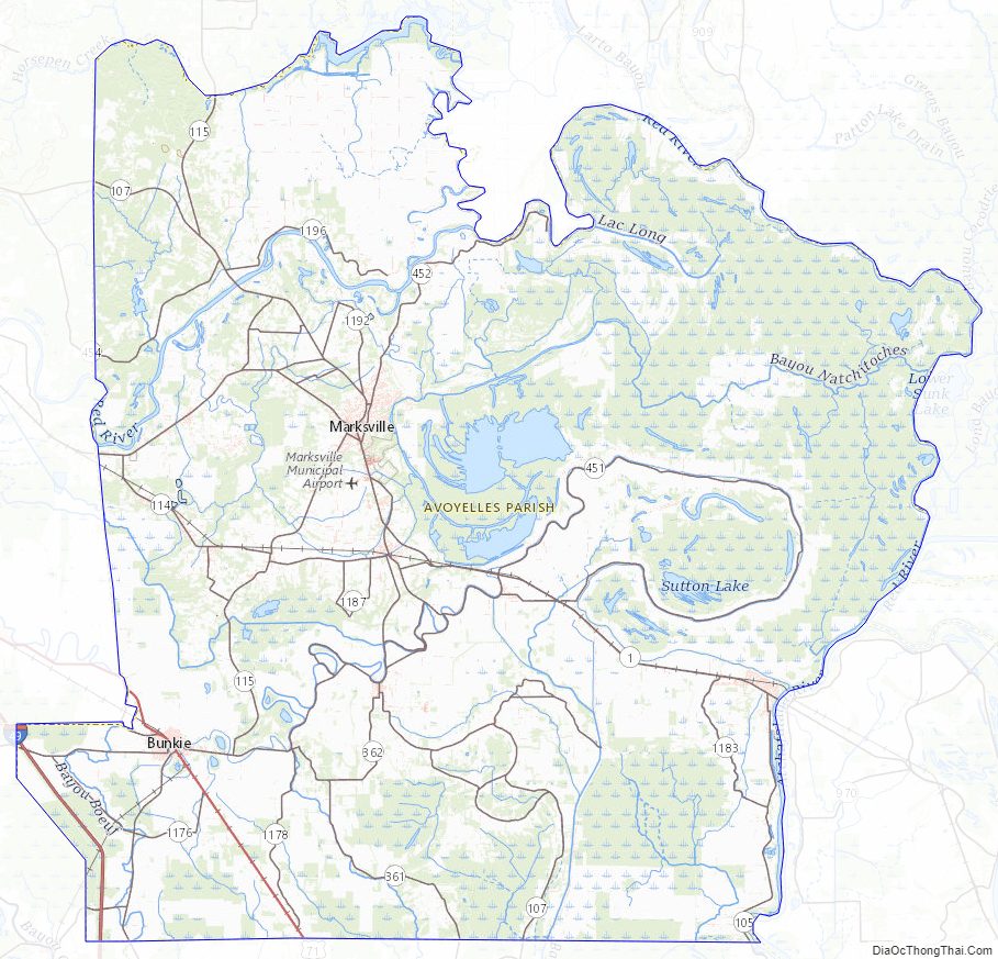Topographic Map of Avoyelles Parish, Louisiana