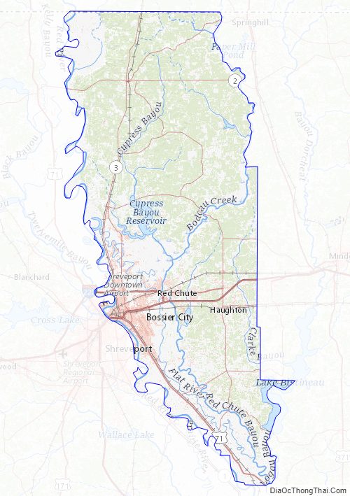 Topographic map of Bossier Parish, Louisiana