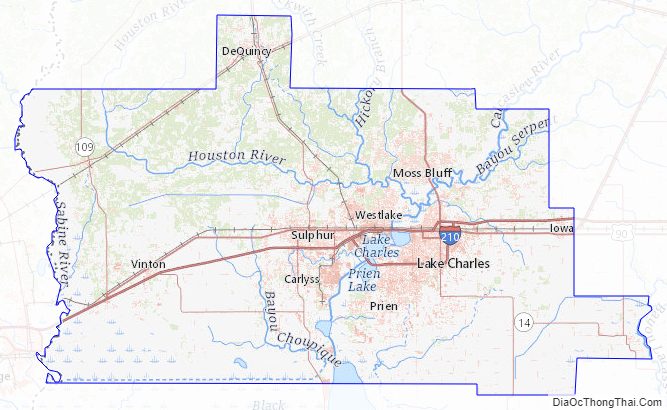 Topographic map of Calcasieu Parish, Louisiana