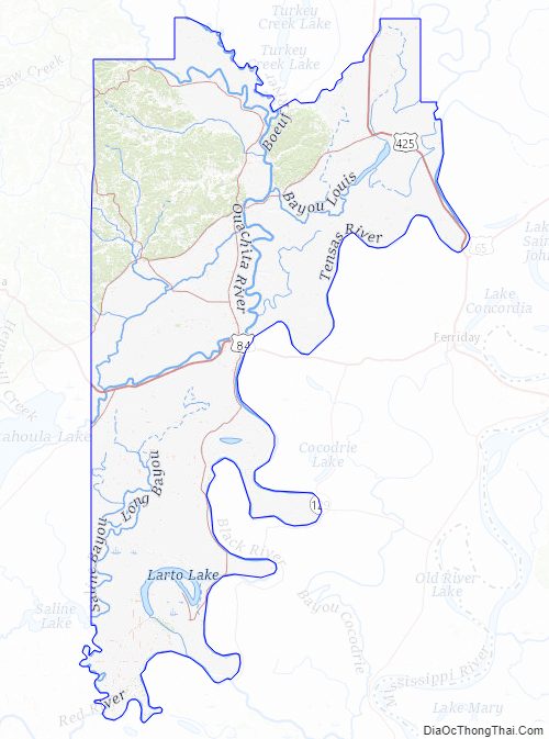 Topographic map of Catahoula Parish, Louisiana