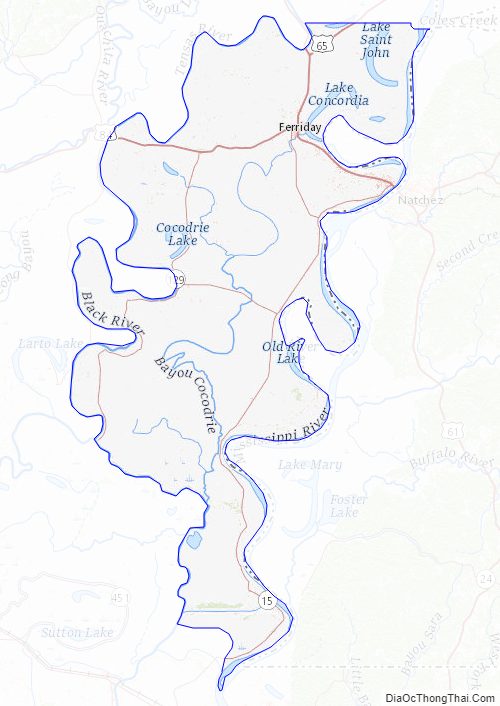 Topographic map of Concordia Parish, Louisiana