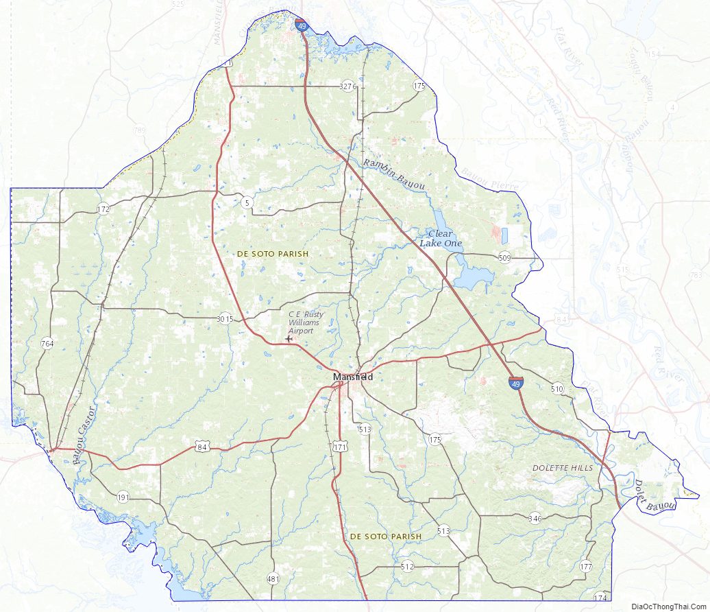 Topographic Map of De Soto Parish, Louisiana
