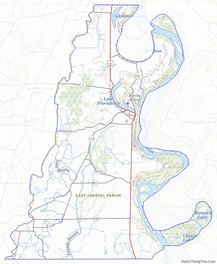 Topographic map of East Carroll Parish, Louisiana