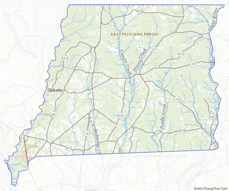 Topographic map of East Feliciana Parish, Louisiana