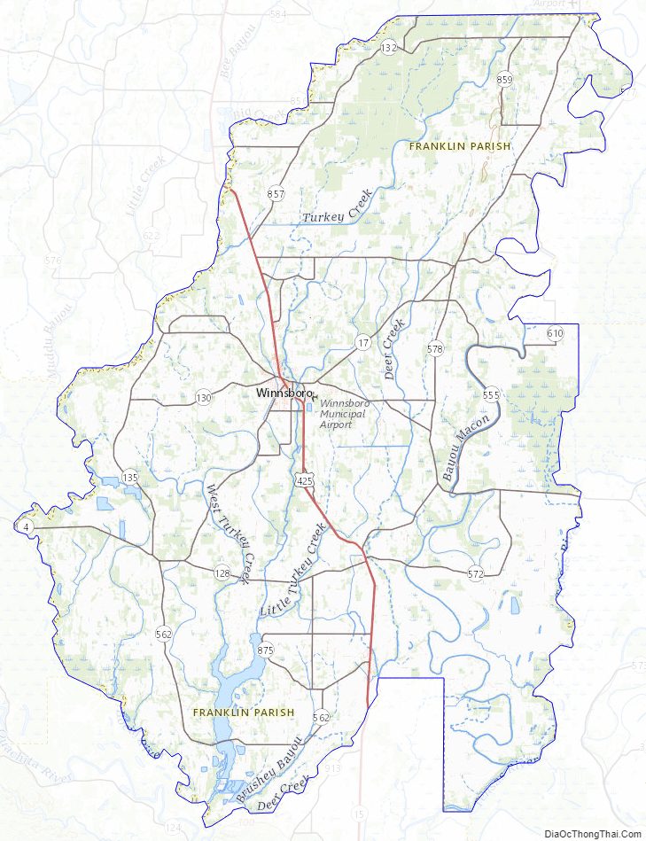 Topographic map of Franklin Parish, Louisiana