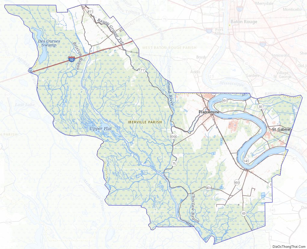 Topographic map of Iberville Parish, Louisiana