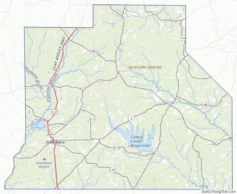 Topographic map of Jackson Parish, Louisiana