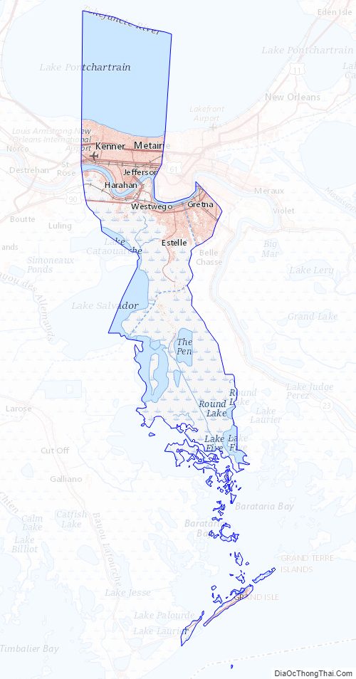 Topographic Map of Jefferson Parish, Louisiana