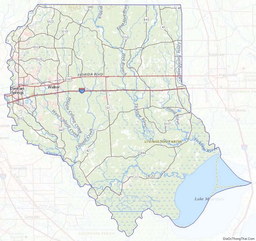 Topographic map of Livingston Parish, Louisiana