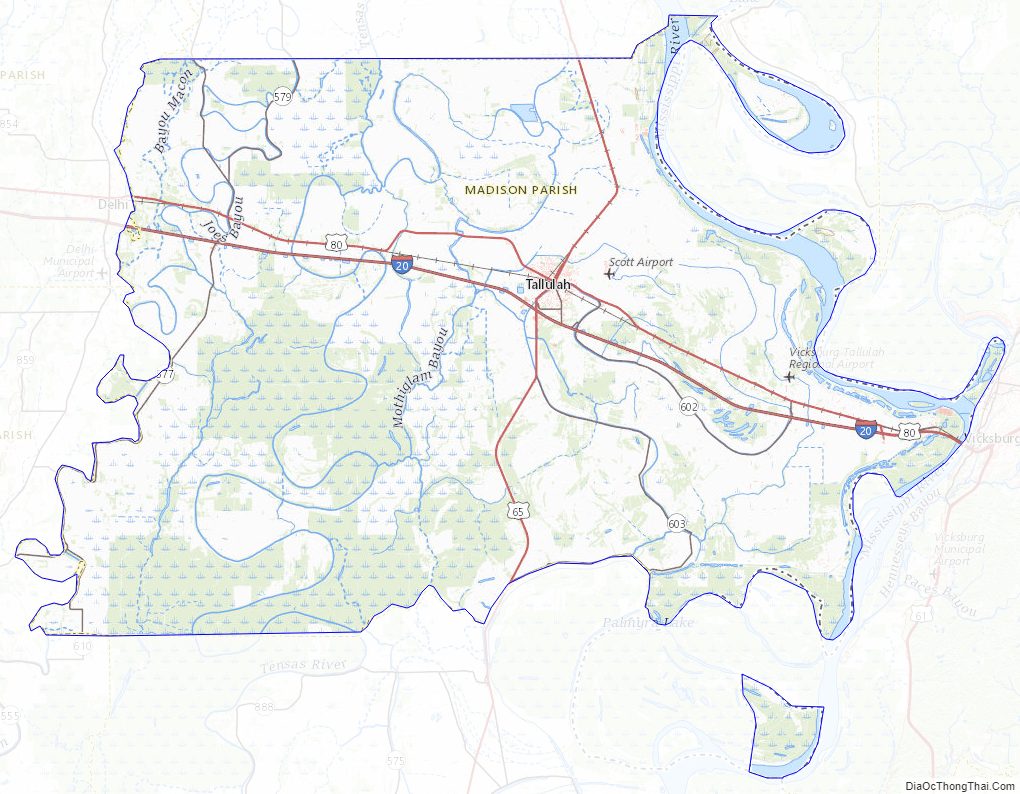 Topographic map of Madison Parish, Louisiana
