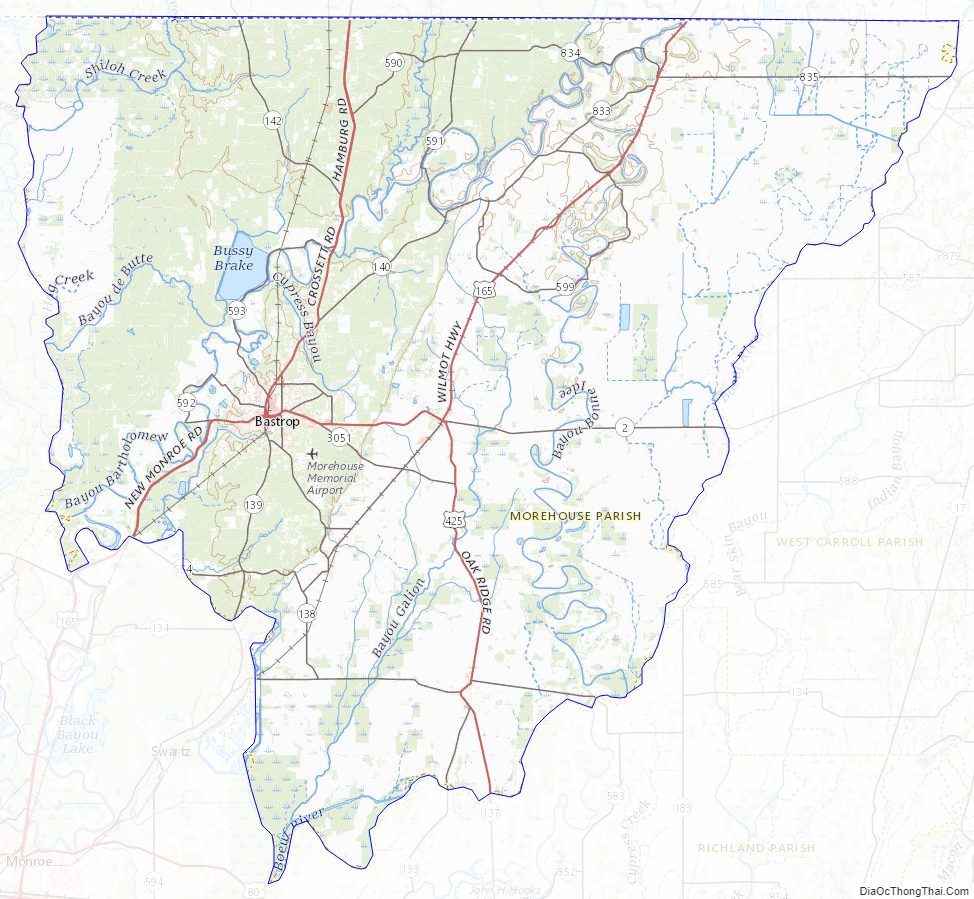 Topographic map of Morehouse Parish, Louisiana
