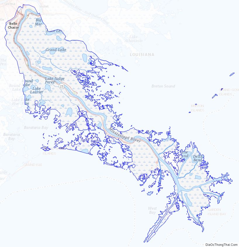 Topographic map of Plaquemines Parish, Louisiana