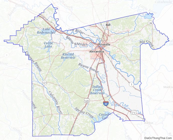 Topographic map of Rapides Parish, Louisiana
