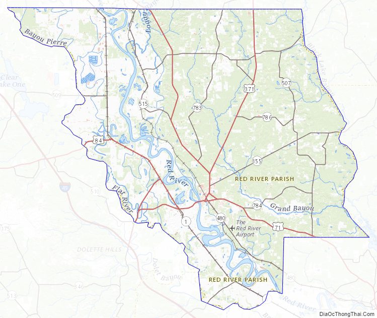 Topographic map of Red River Parish, Louisiana
