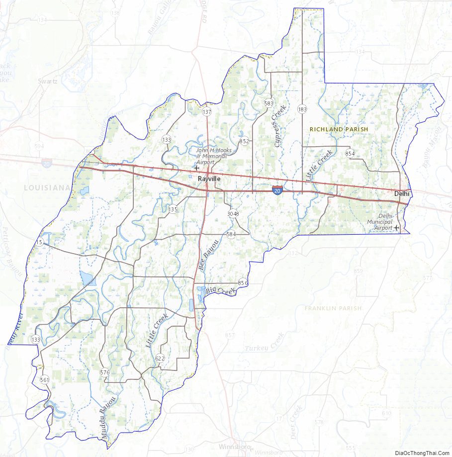 Topographic map of Richland Parish, Louisiana