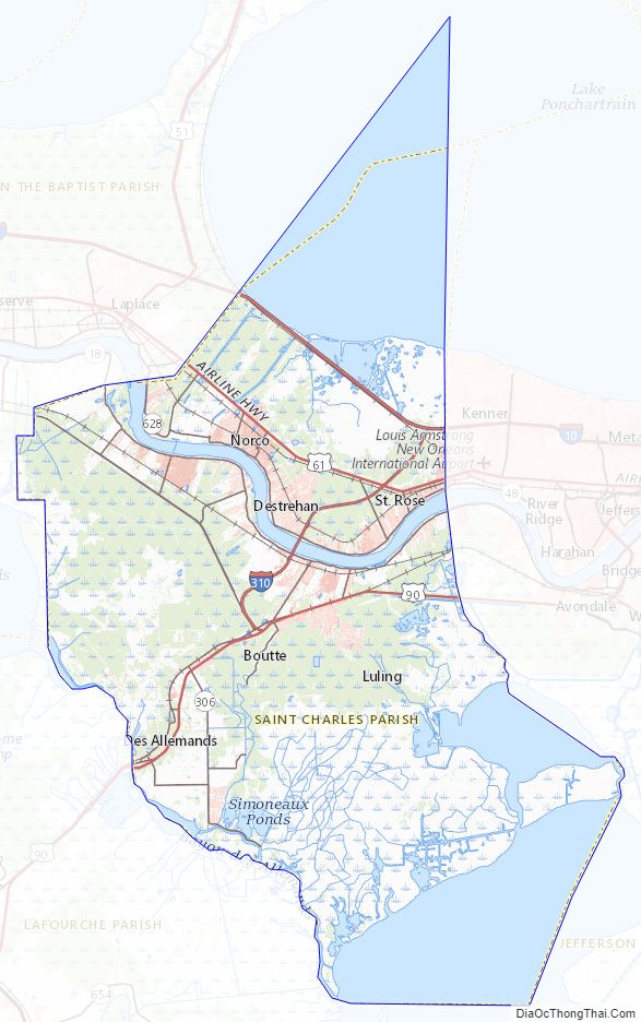 Topographic map of Saint Charles Parish, Louisiana