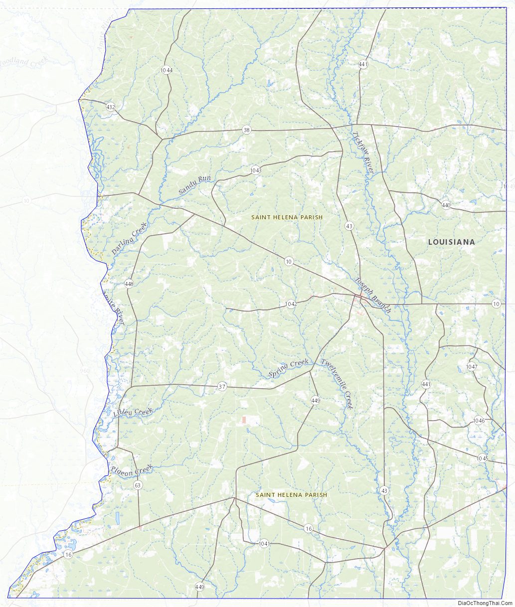 Topographic map of Saint Helena Parish, Louisiana