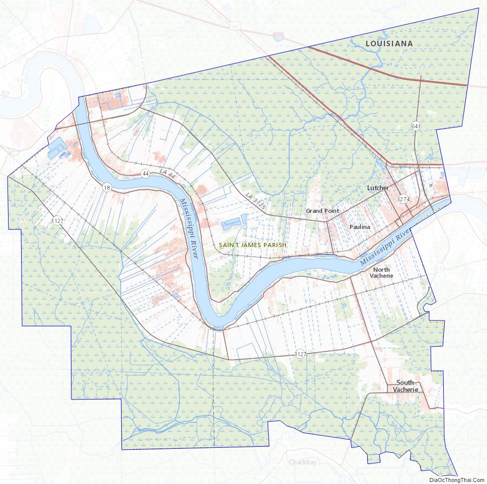 Topographic map of Saint James Parish, Louisiana