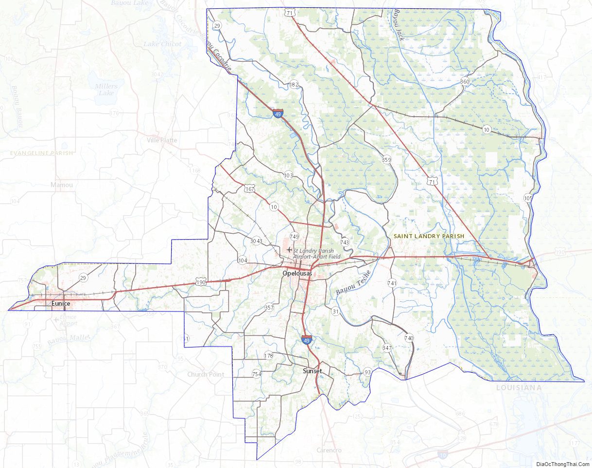 Topographic map of Saint Landry Parish, Louisiana