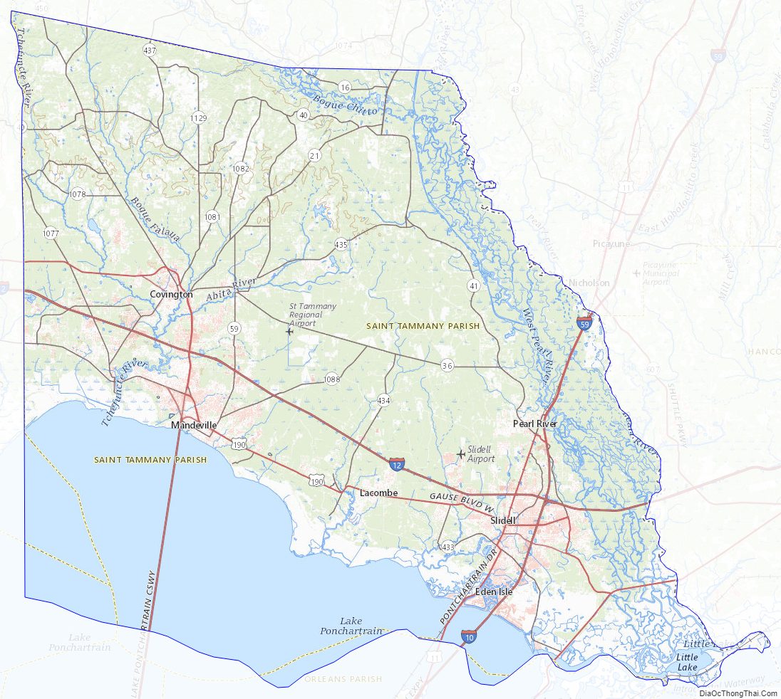 Topographic Map of St. Tammany Parish, Louisiana