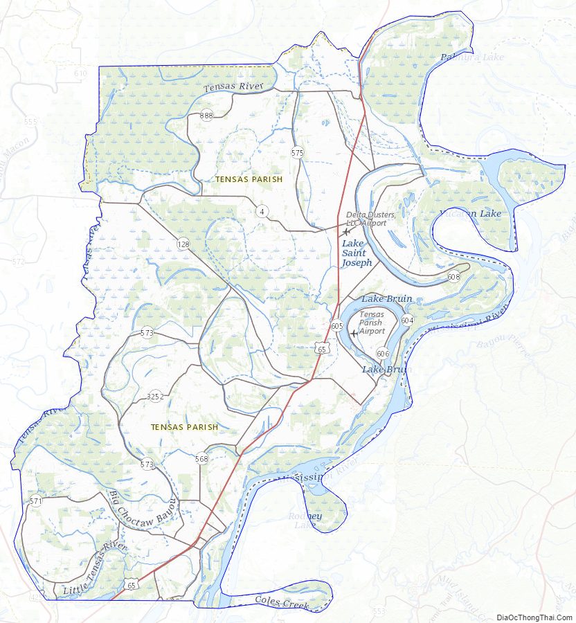 Topographic map of Tensas Parish, Louisiana
