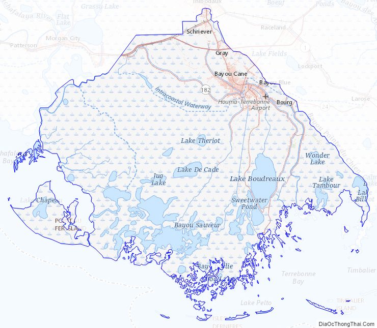 Topographic map of Terrebonne Parish, Louisiana