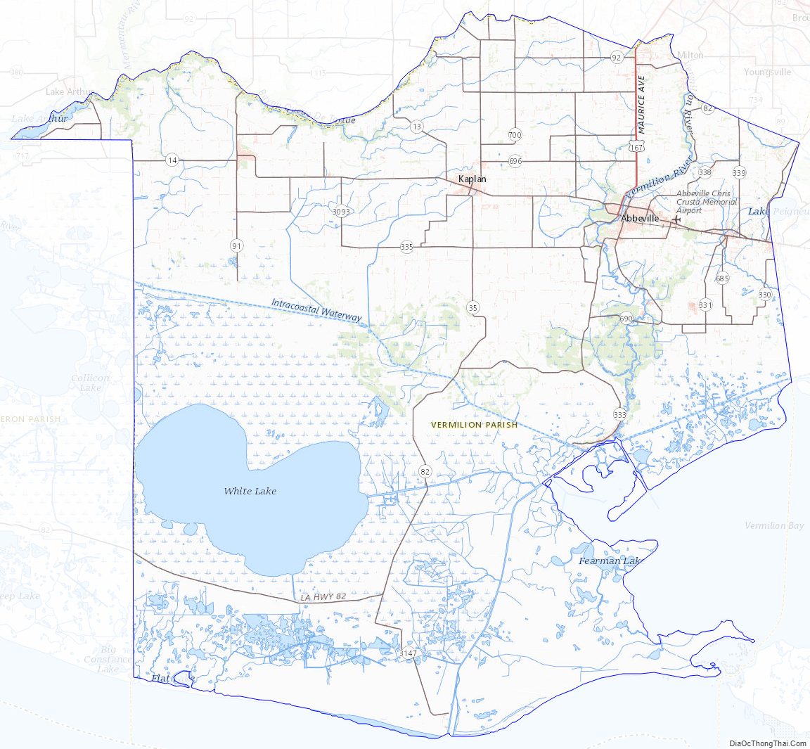 Topographic map of Vermilion Parish, Louisiana