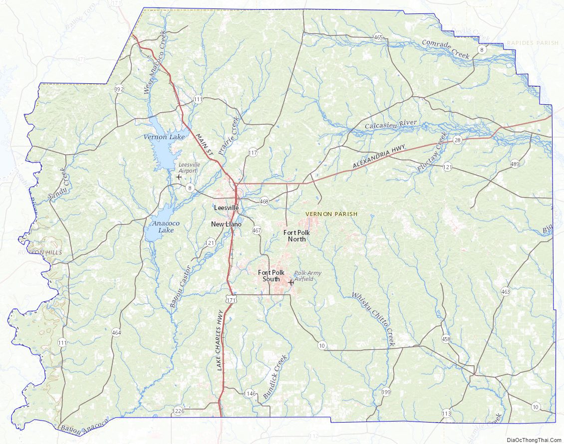 Topographic map of Vernon Parish, Louisiana