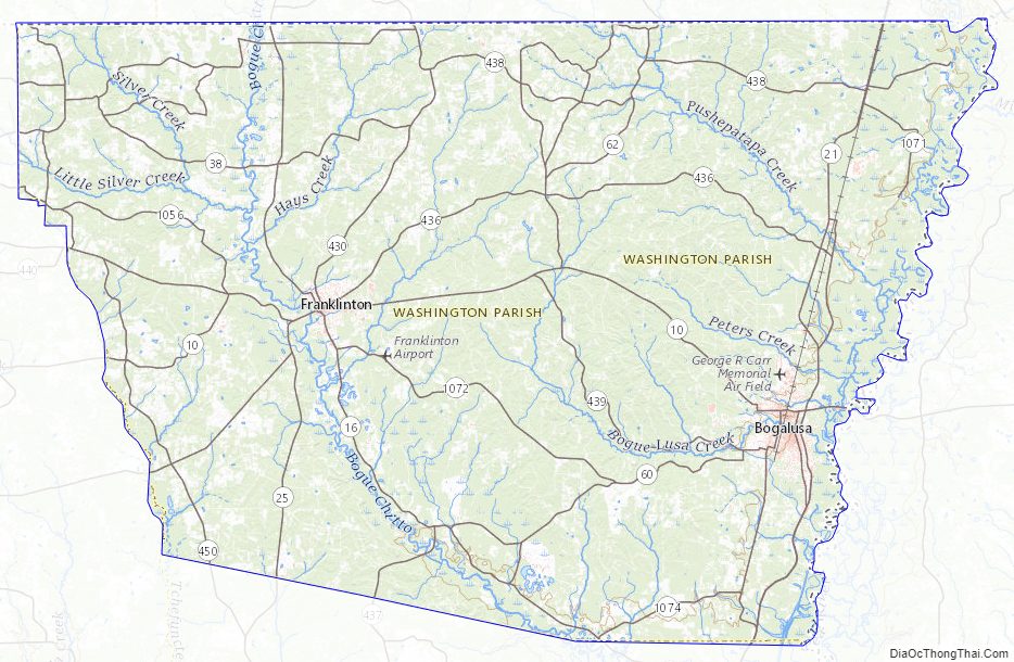 Topographic map of Washington Parish, Louisiana