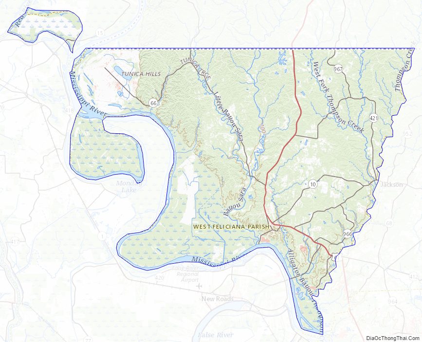 Topographic map of West Feliciana Parish, Louisiana