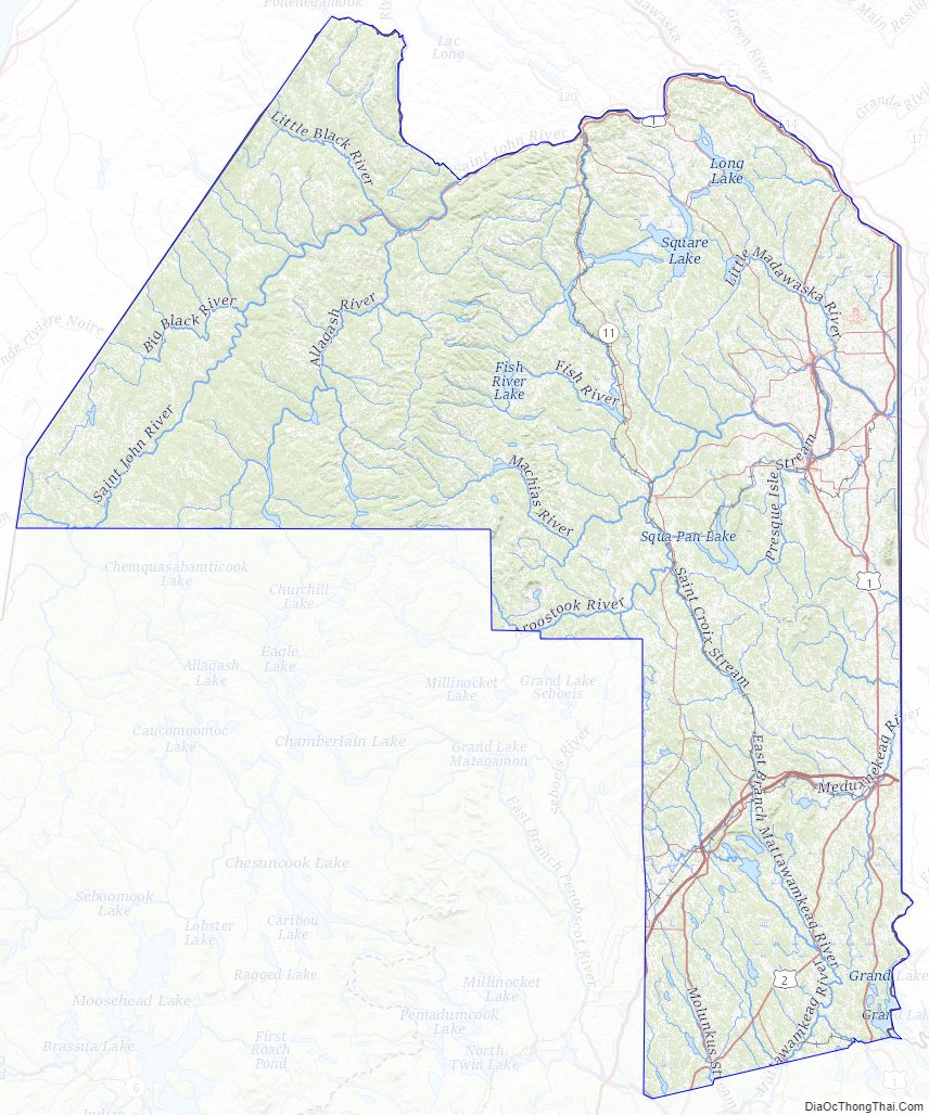 Topographic map of Aroostook County, Maine