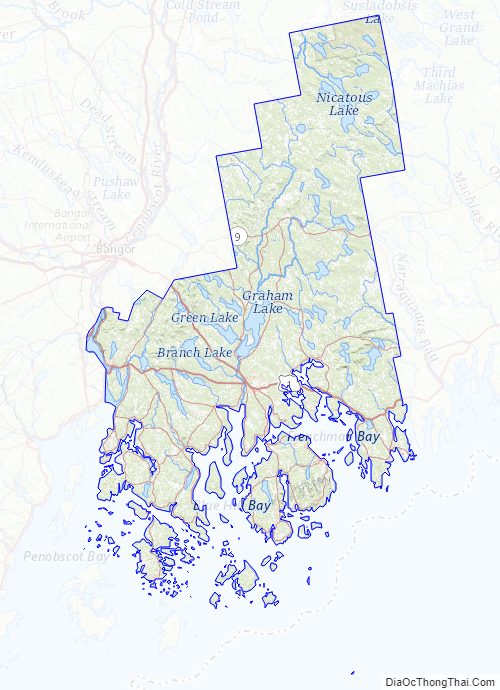 Topographic map of Hancock County, Maine