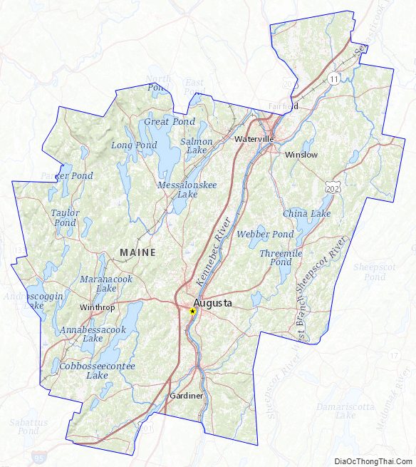Topographic map of Kennebec County, Maine
