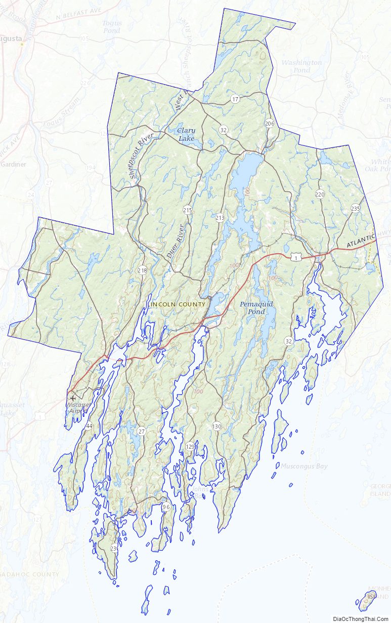 Topographic Map of Lincoln County, Maine